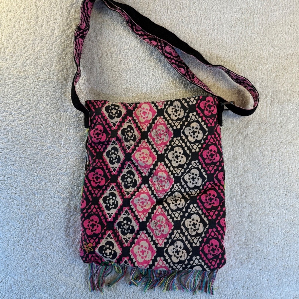 Y2K Mudd Boho Floral Print Shoulder Bag Crossbody Teal‎ Lining Snap Close Fringe - Picture 2 of 12